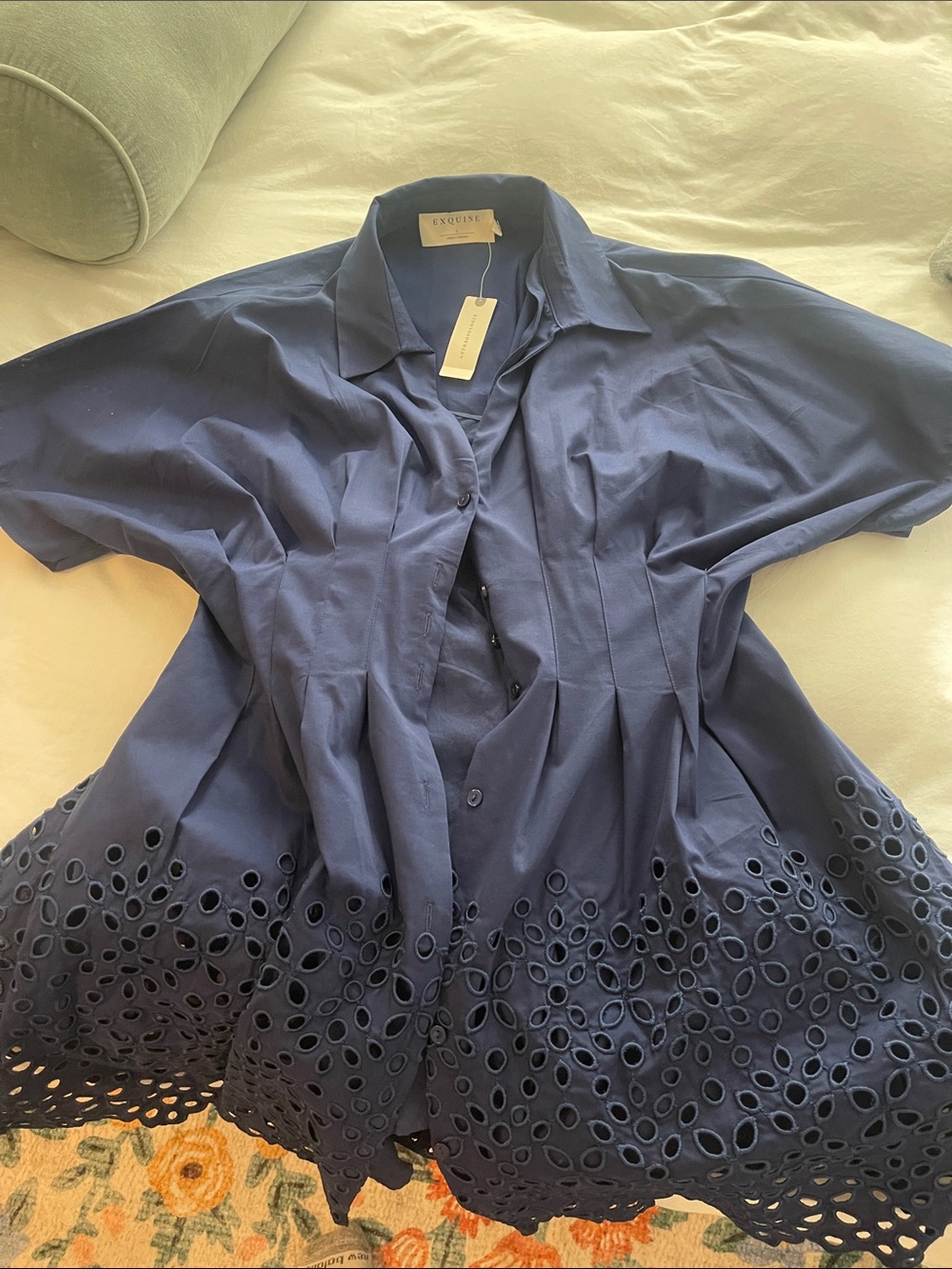 Anthropologie Toby Navy Eyelet Hem Button-Up Dress - Picture 1 of 2